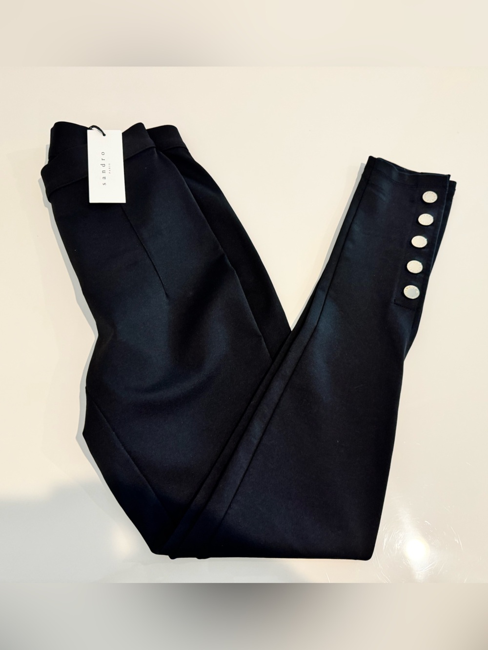 Sandro Black ankle Pants with gold Button detailing
